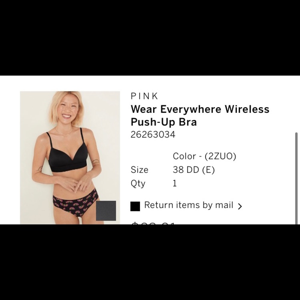Black wireless push up bra